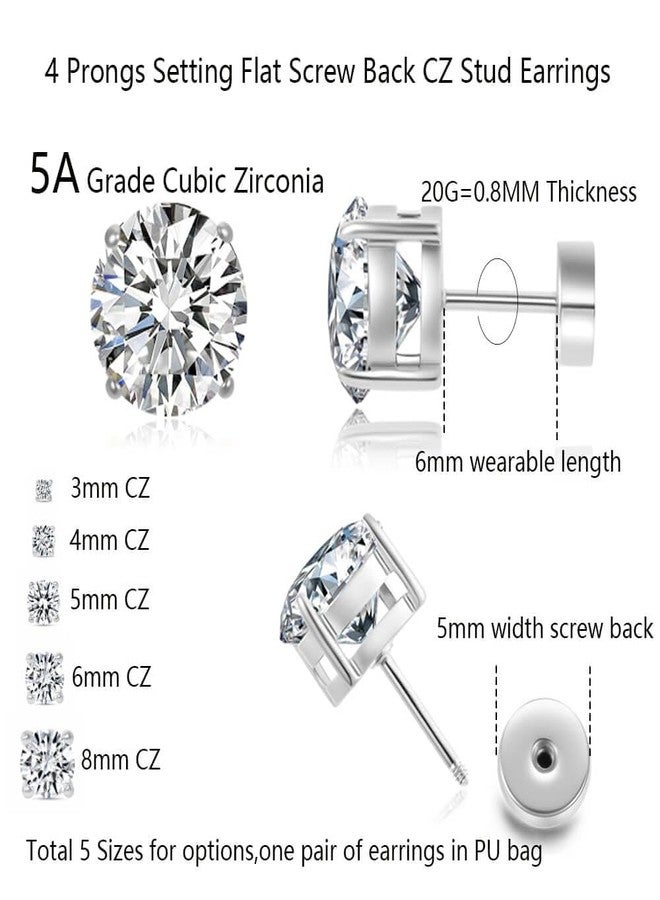 Renkovte Hypoallergenic Flat Back CZ Stud Earrings,Gold Plated Surgical Steel Secure Screw Back Cartilage Earrings for Women Men with Sensitive Ears | Multiple Piercing,8mm White CZ - Image 2
